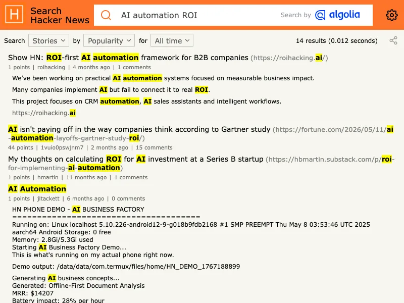 Hacker News search capture for automation saved hours AI discussions