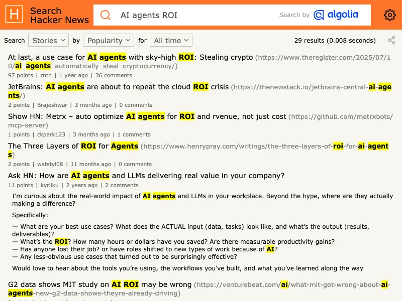 Hacker News search capture for AI automation cost savings discussions