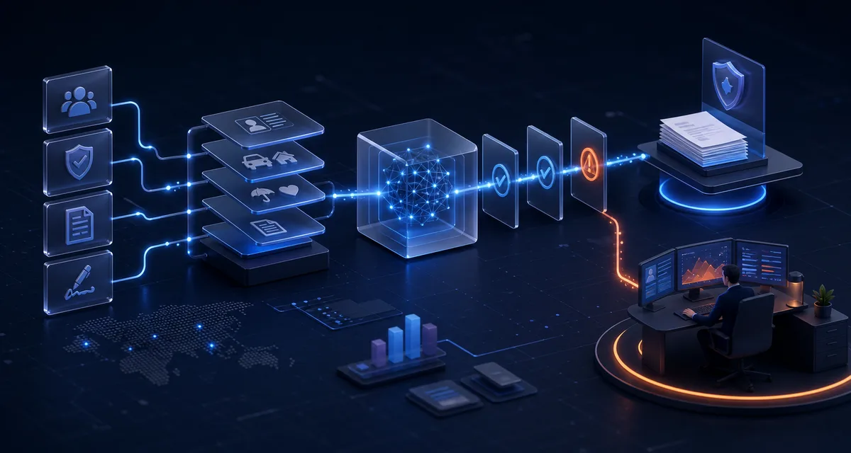 Insurance Policy Processing Automation: 25 Tasks — editorial illustration
