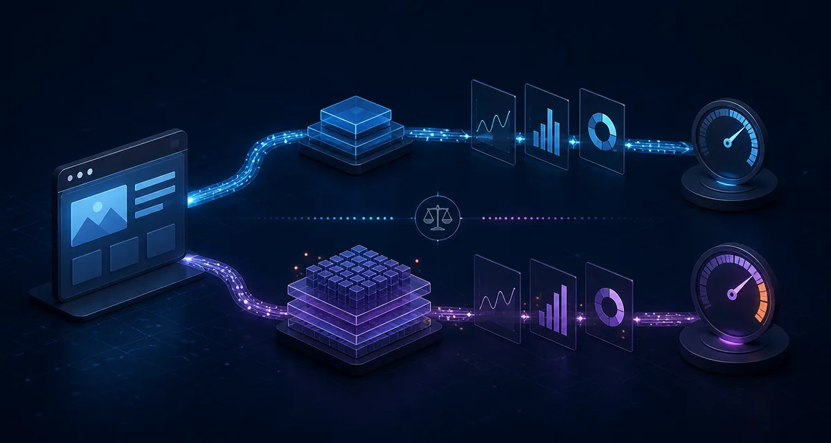 Plausible vs Google Analytics Performance Data — editorial illustration