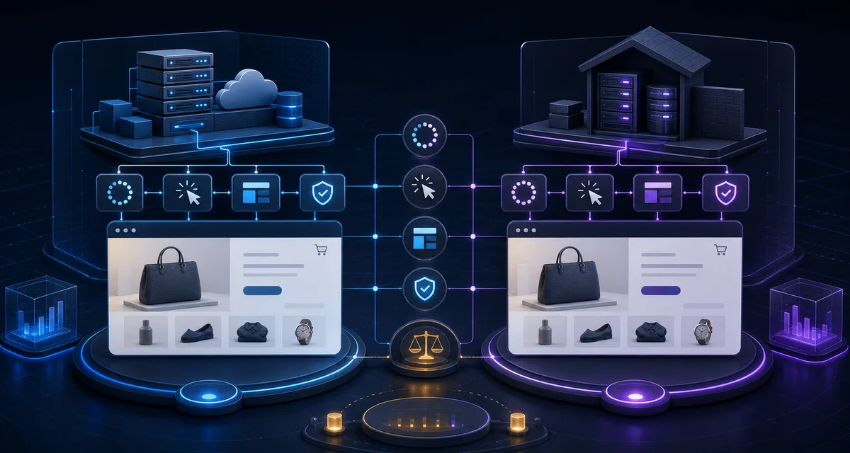Shopify vs WooCommerce Core Web Vitals Data — editorial illustration