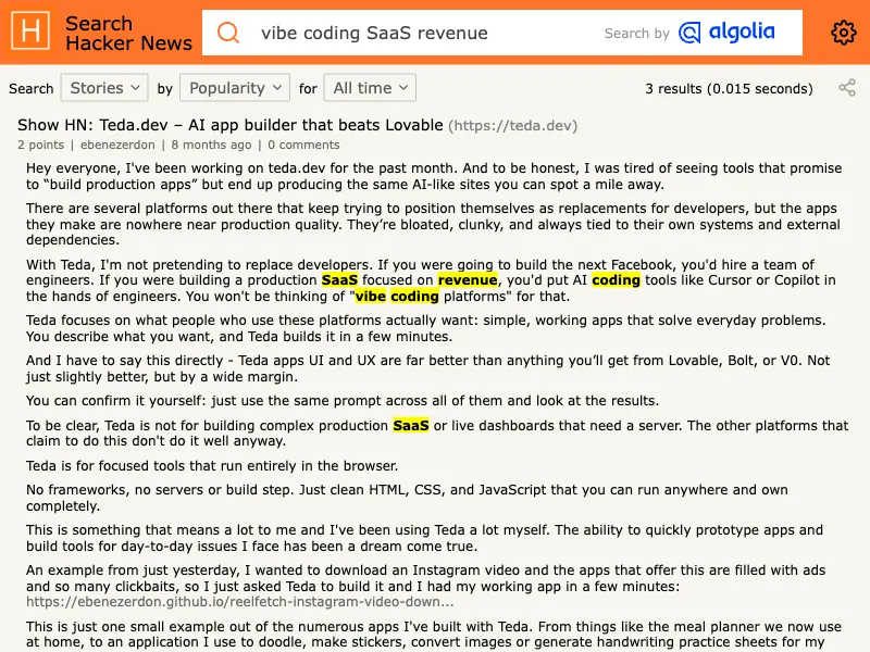 Hacker News discussion for Vibe code is legacy code