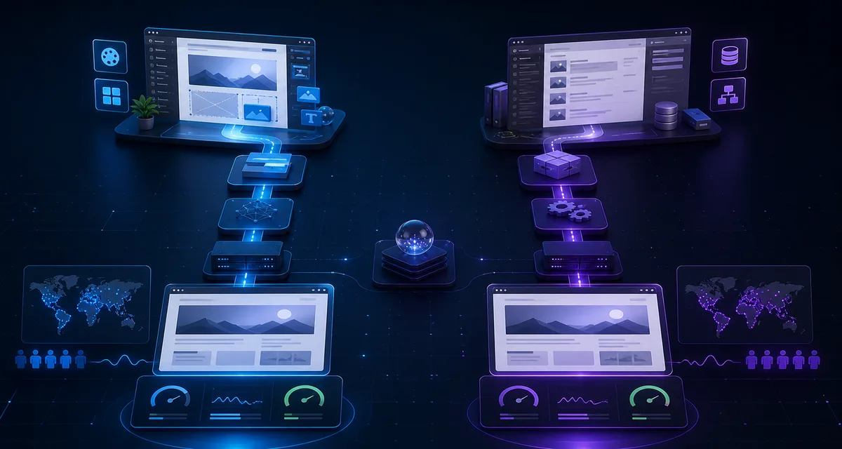 Webflow vs WordPress Core Web Vitals Data — editorial illustration